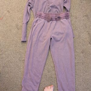 Women's Purple Ribbed Lounge Set